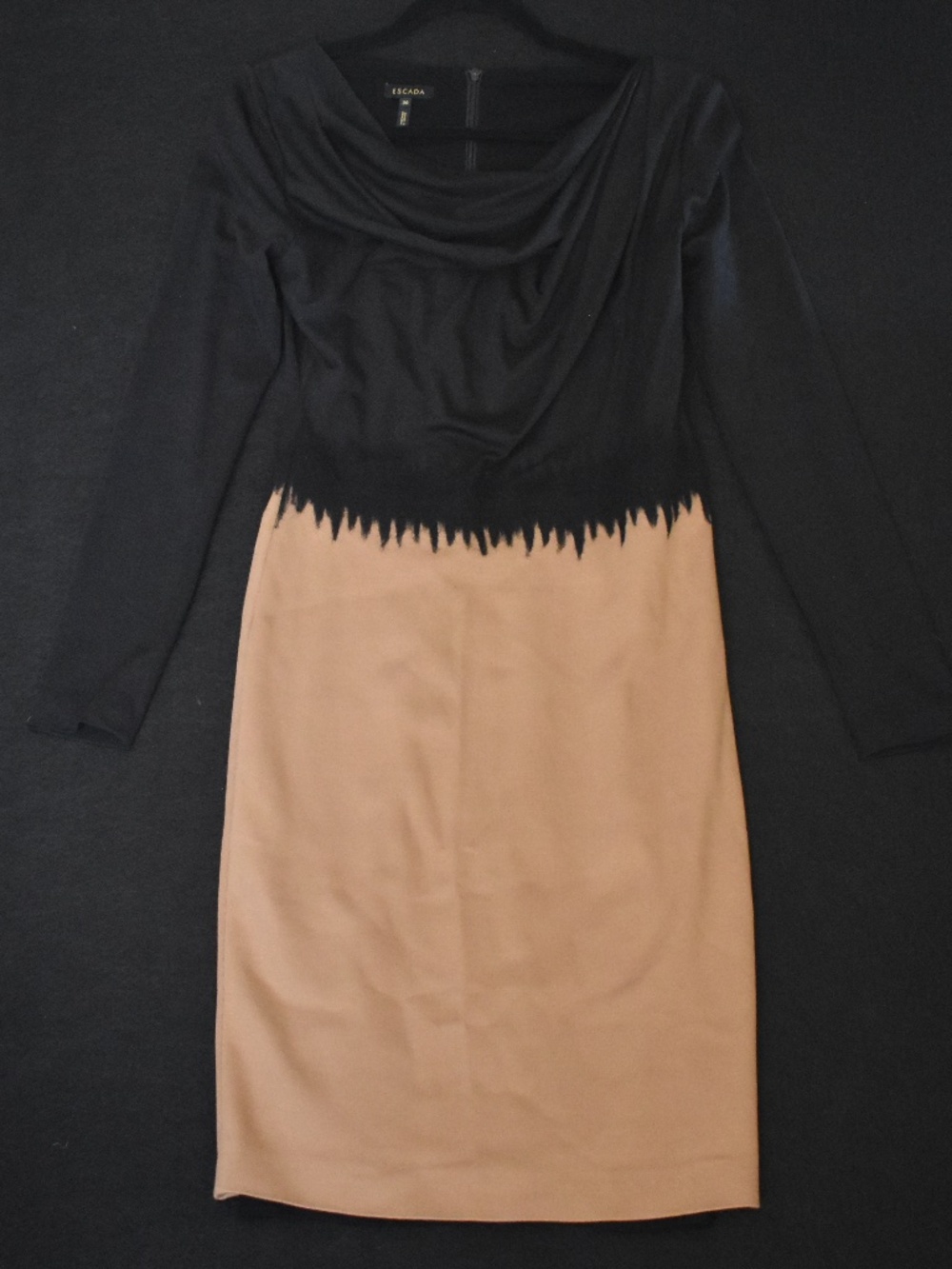 NWOT Escada Diellza Caramel Wool Colorblock Cowl Neck Dress Size 36 Small US 6